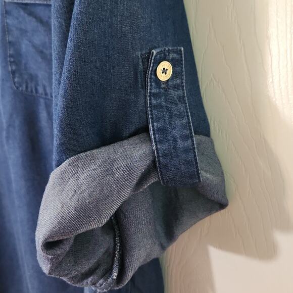 Jones New York Womens Chambray 1/2 Zip Top Size LG Roll Tab Tassle Pockets Soft - Picture 4 of 10